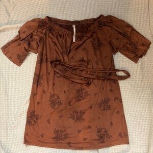 vintage brown off-the-shoulder minidress